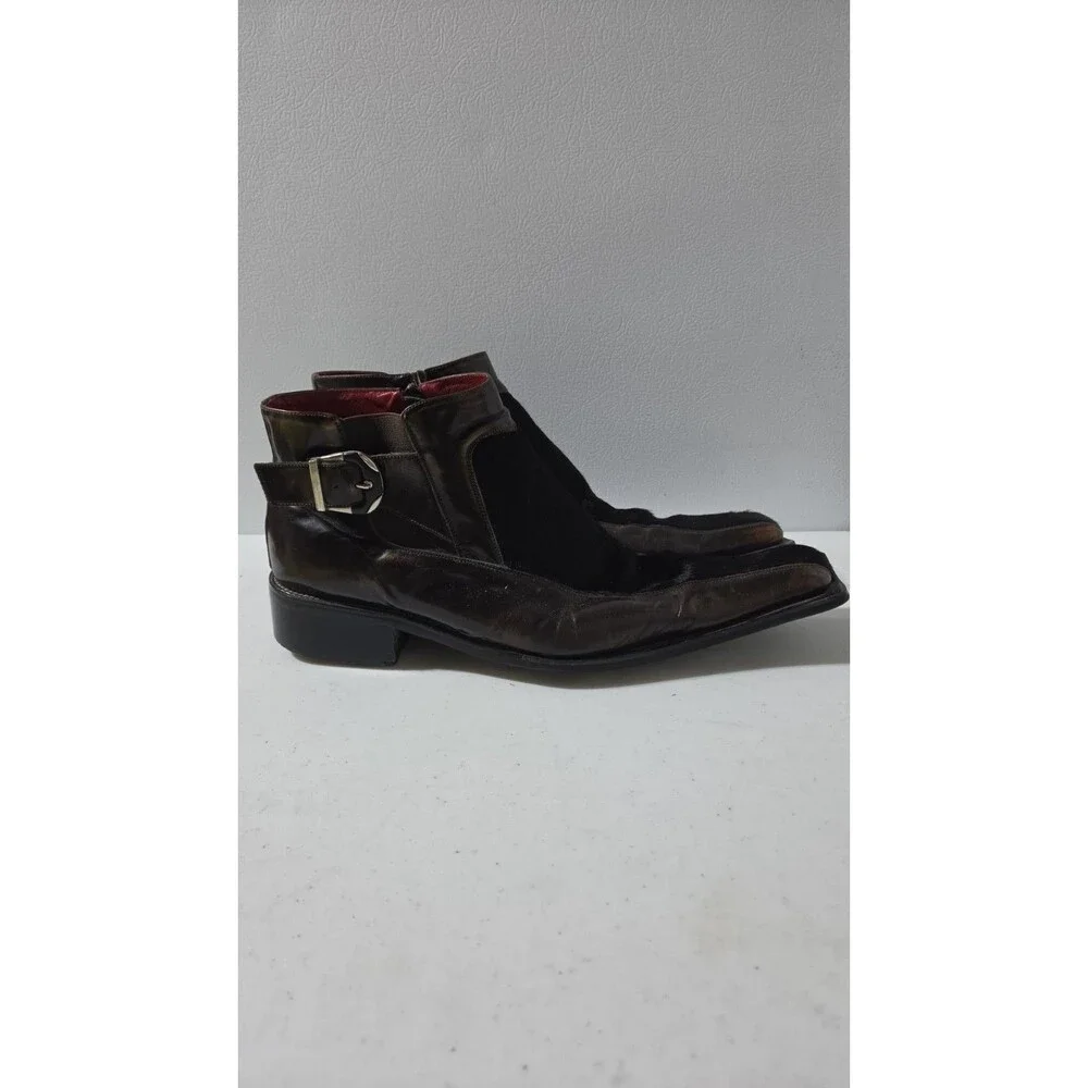 Zota Mens Side Zip Leather Ankle Boots Brown Horse Hair Size 13